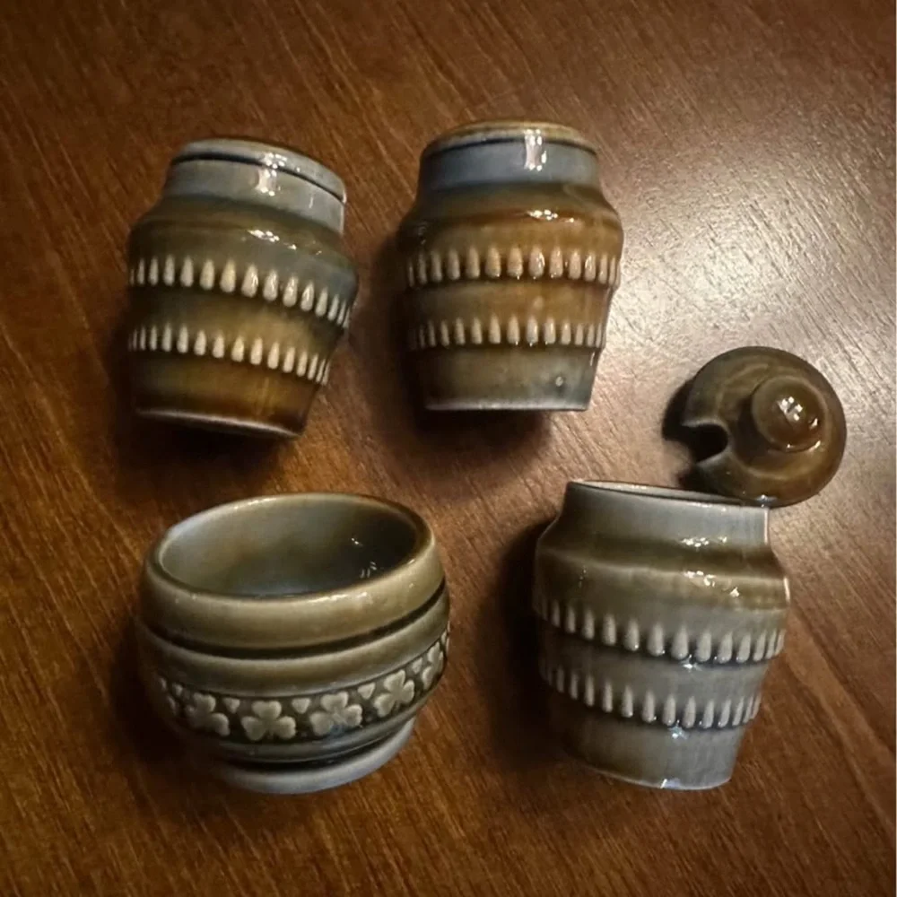 Wade Armagh Irish Porcelain Condiment Set-Salt, Pepper, Mustard Pot and Dish